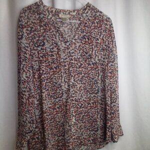Loft Blouse Small Women Sheer Long Sleeve Pockets Pattern Multi Color
